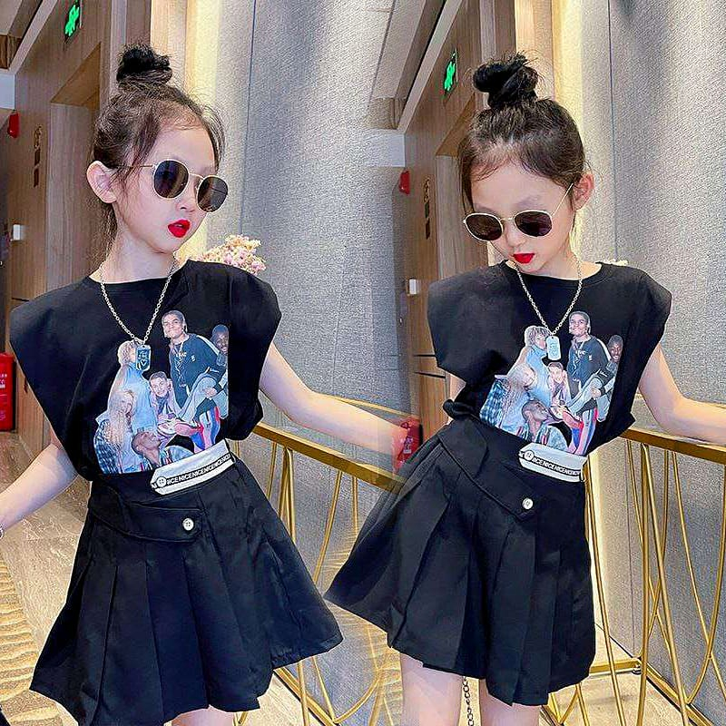 Setelan Anak Perempuan Korean Pop Style Skort BLACK