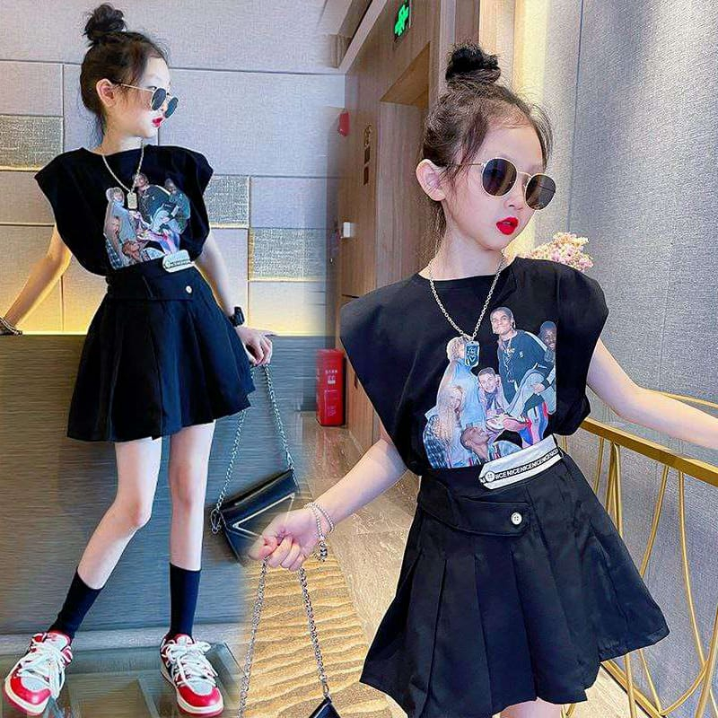 Setelan Anak Perempuan Korean Pop Style Skort BLACK