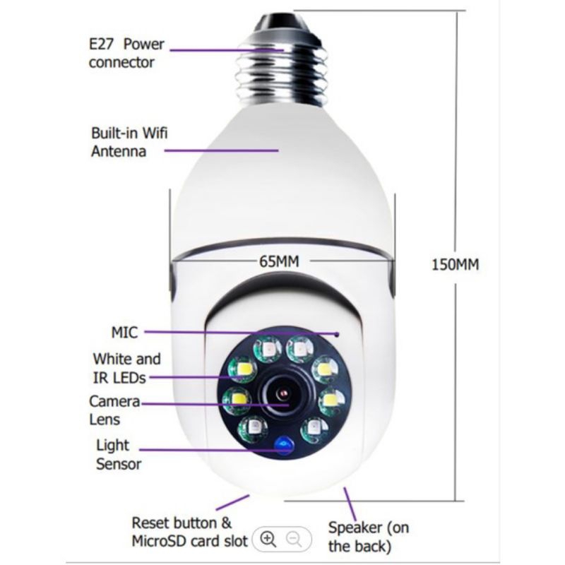 Cctv Camera Wifi V380 Ip Camera 8MP Bohlam Lampu  Night vision 360 View