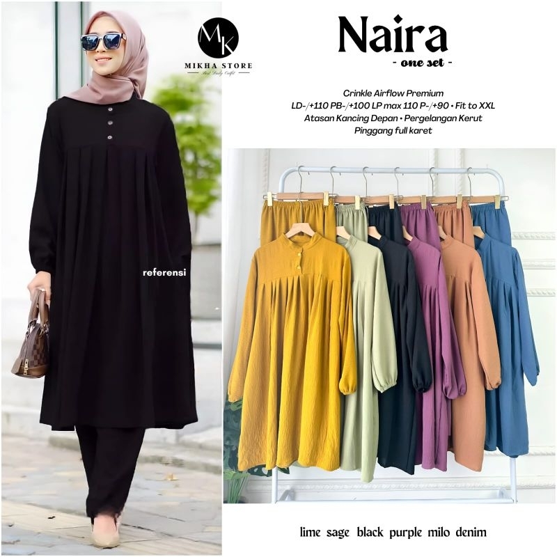 Naira set bahan Crinkle airflow premium, Ld.±110 busui, Lp.max ±100 pinggang karet, by Mikha