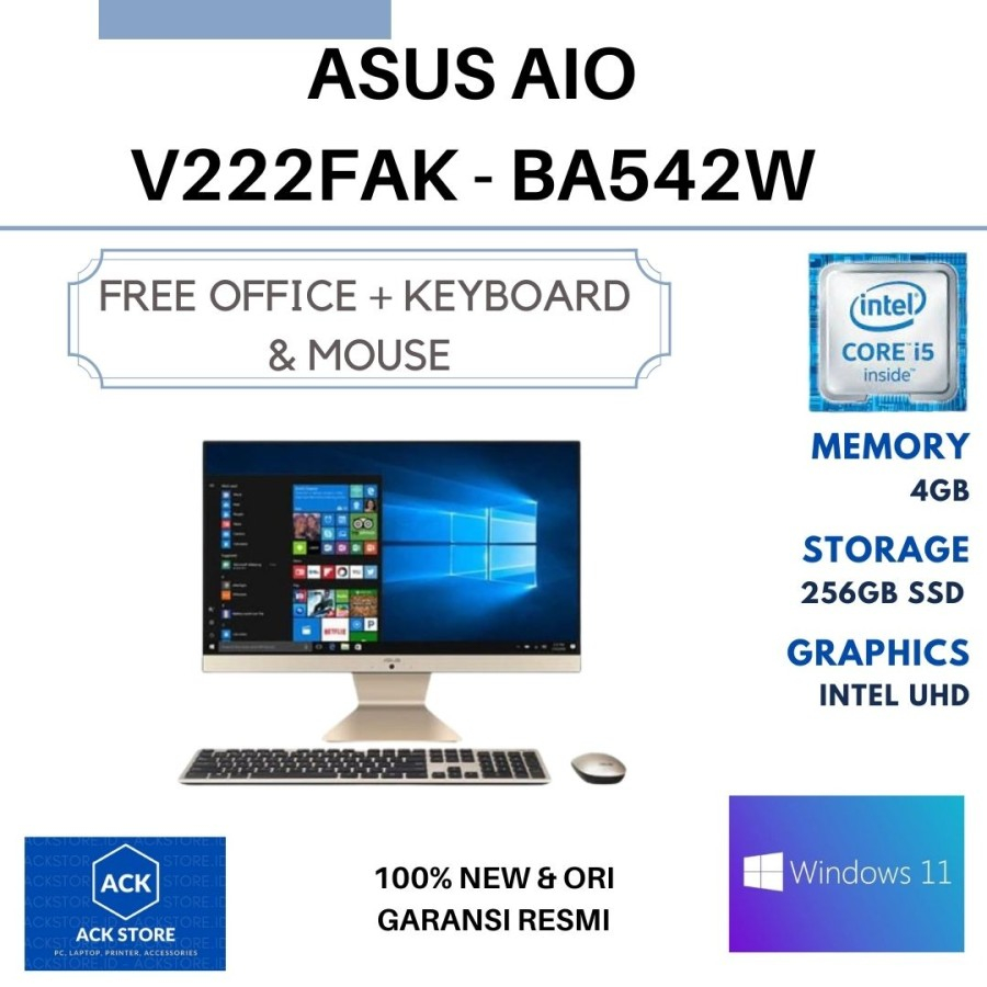 PC ASUS AIO V222FAK-BA542W Core i5-10210U 4GB 256SSD 21.5” FHD Win11