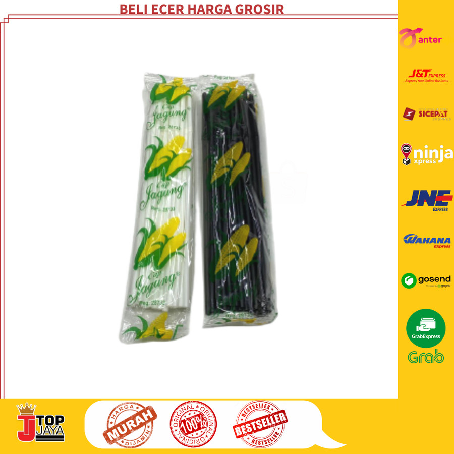Sedotan Plastik Bengkok Pipet Fleksibel Warna Putih Hitam Berkualitas