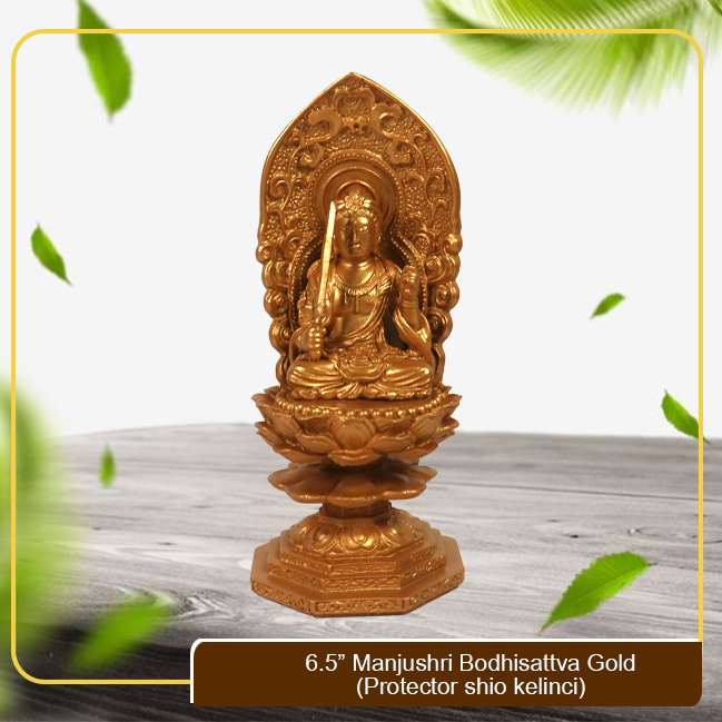 Rupang Patung Arca Buddha Manjushri Bodhisattva Gold Fiber 6,5"
