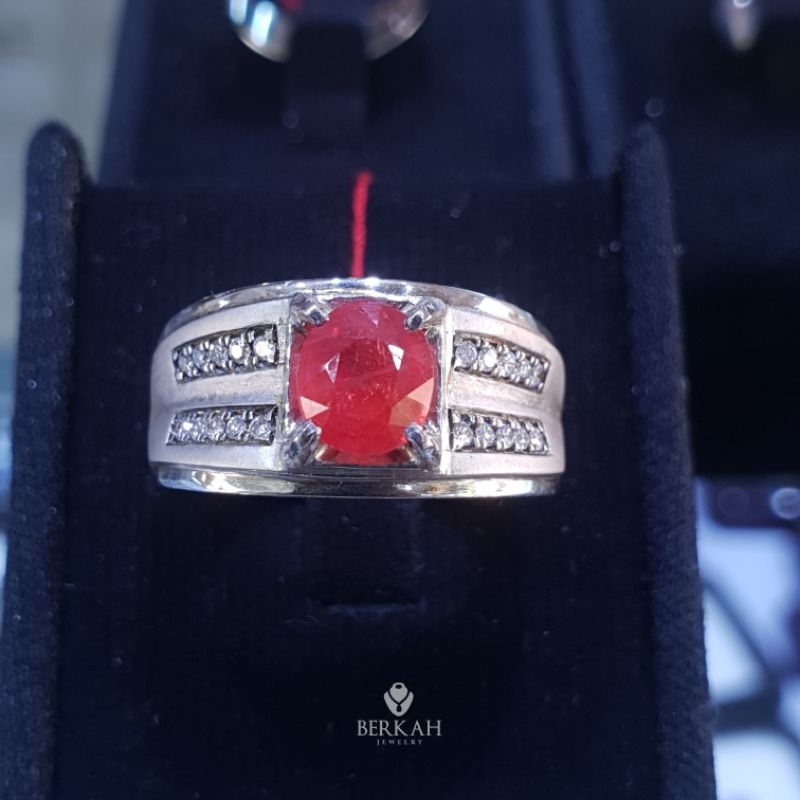 Cincin pria perak palladium berlian asli & ruby