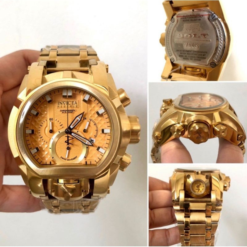 Jam tangan INVICTA BOLT ZEUS Gold Dual time Chronograph Stainless steel fullset