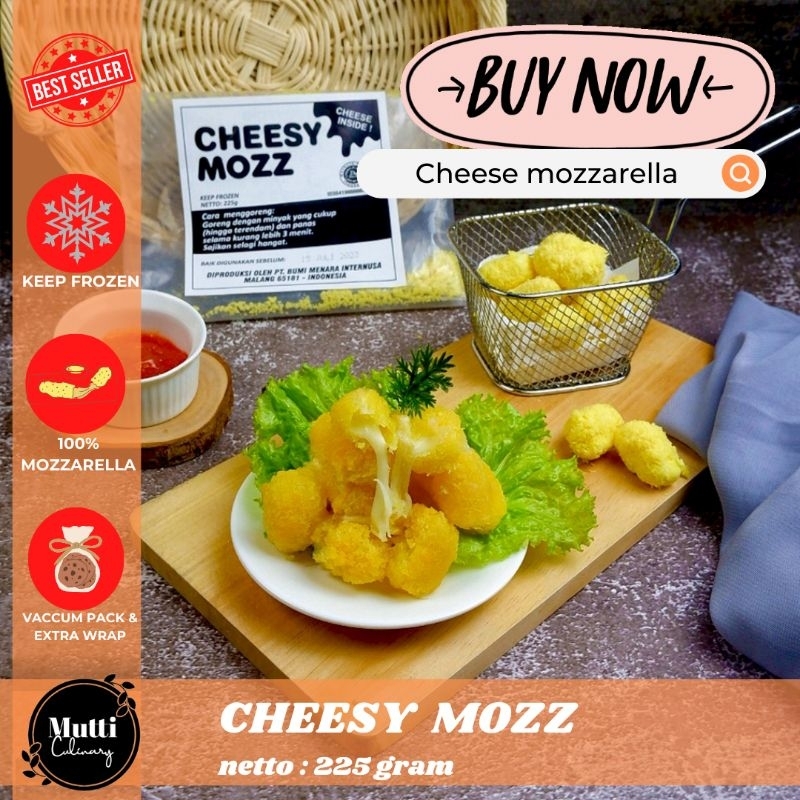 

CheesyMozz keju Mozzarella goreng Cheese Mozz Snack Nugget Keju Mini Snack Corndog Stick Mozza Keju Mpasi Moloorr no msg no preservative Mozzarella Keju goreng