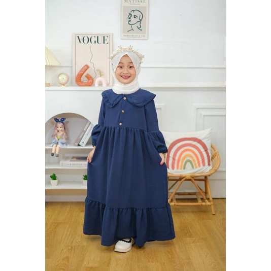 Gamis Anak Perempuan Bahan AIrflow Crinkle - Pakaian Muslim Anak Wanita - Tanpa Hijab - Baju Muslim Anak Semua Ukuran