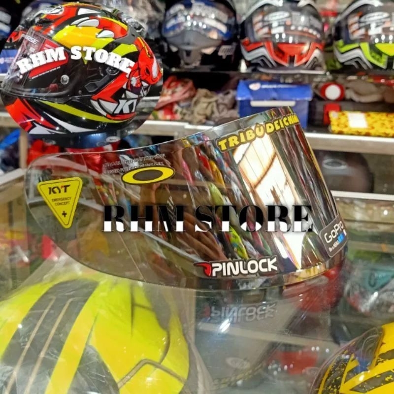 (COD) Paket Kaca Helm  /Visor Flat helm Iridium Red revo Silver Gold Blue Green Rainbow Hitam Bening + Stiker KYT-7 KYT R10 KYT K2R KYT MDS Viktory Termurah