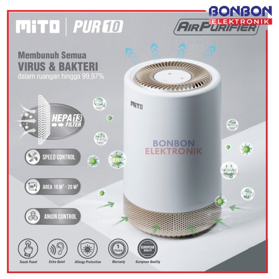 Mito Air Purifier PUR 10 HEPA13 Filter 20 m² Pembersih Udara Sinar UV