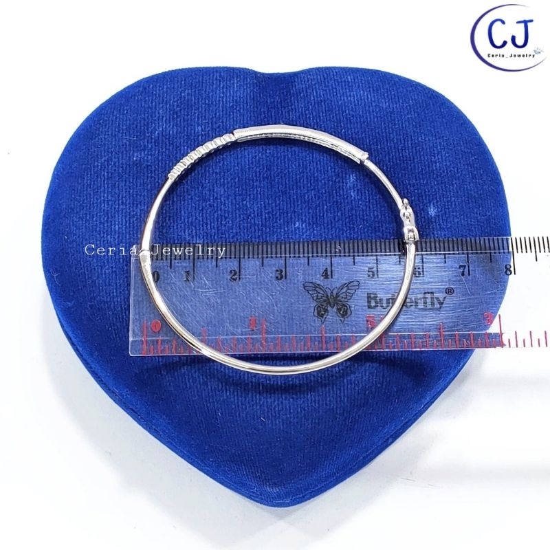 Gelang Tangan Perak Asli Silver 925 Lapis Emas Putih Model Bangle Bulat Variasi mata Burung - Perhiasan Perak Asli