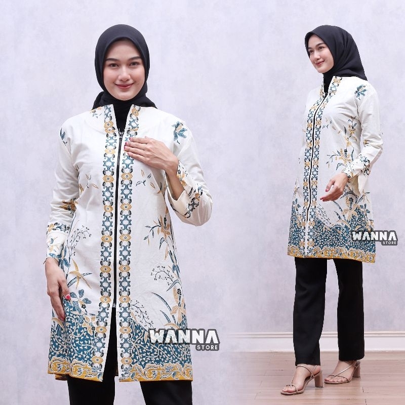 TUNIK BATIK TERBARU CANTIK ATASAN WANITA ZIPPER DEPAN ELEGAN PREMIUM