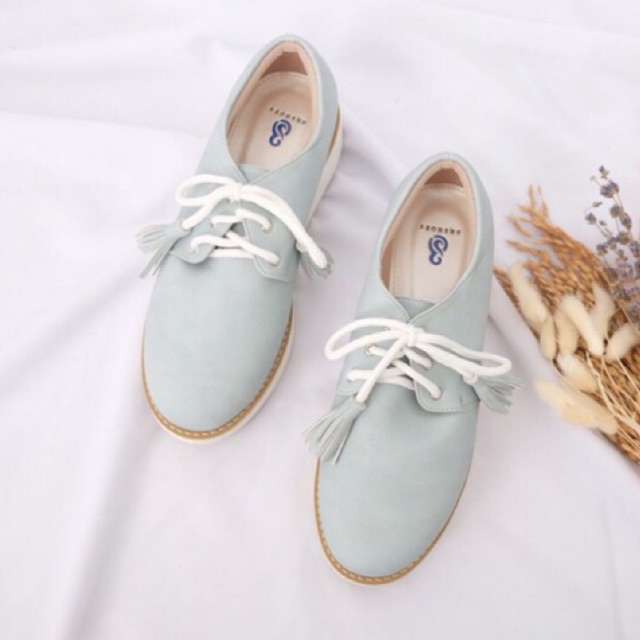 [SIAP KIRIM] BRShoes81 Biru Sepatu Wedges Tali Casual Wanita