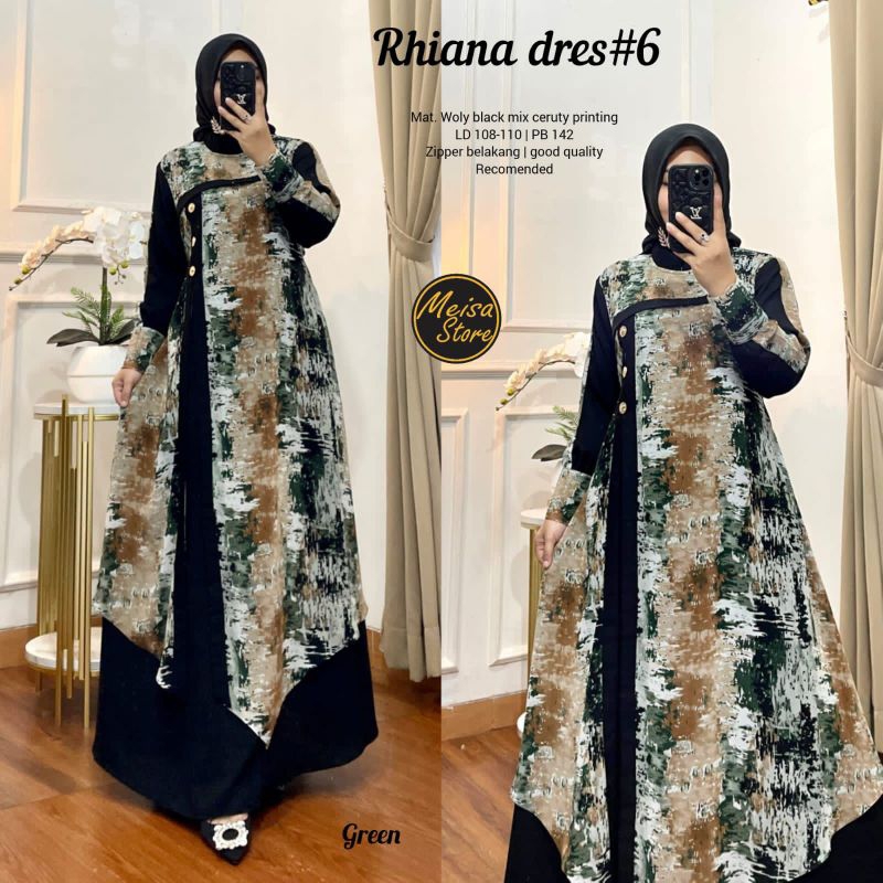 Rhiana Dress #6 Woly Black Mix Ceruty Printing By Meisa