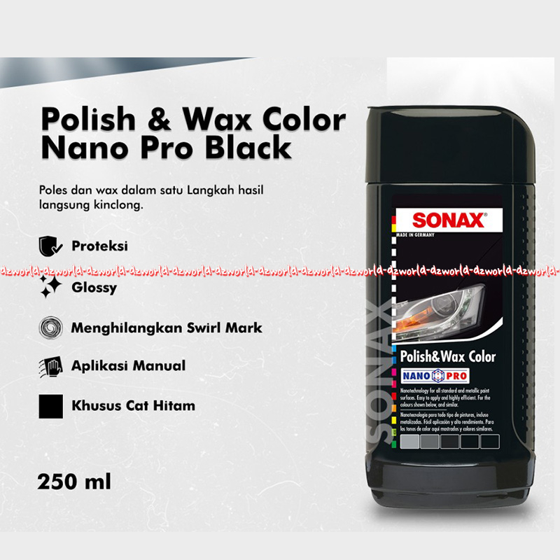 Sonax 250ml Polish &amp; Wax Color Nano Pro Cairan Untuk Menutupi Goresan Baret Halus Cat Mobil Hitam Sonax's Sonak