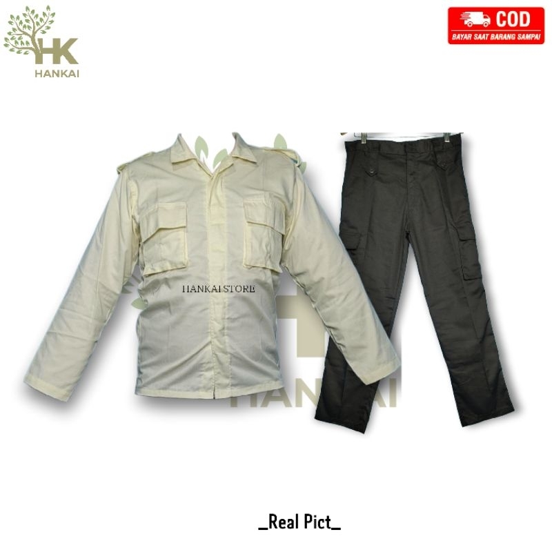 Baju Seragam Satpam Scurity Cream terbaru / Stelan PDL Terbaru Satpam