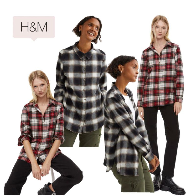 HM Kemeja Flannel Oversize / Kemeja Flannel Kotak-Kotak HM Pria dan Wanita