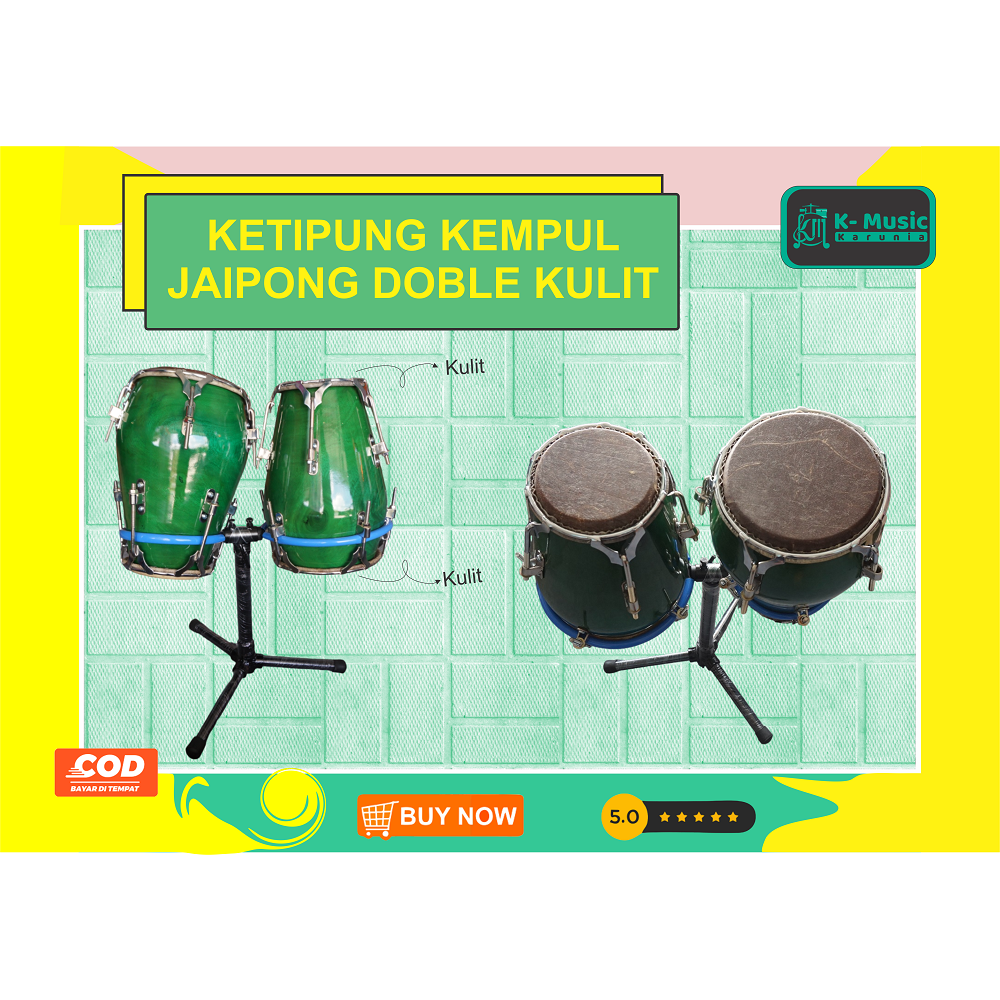 Kempul kendang jaipong dobel kulit atas bawah ring V5 stand kolong aselole