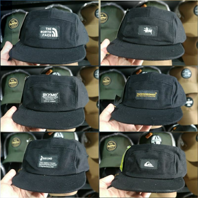 5 PANEL CAPS DISTRO | TOPI 5 PANEL DENIM BRANDED DISTRO CLOTHING SURFING - HITAM