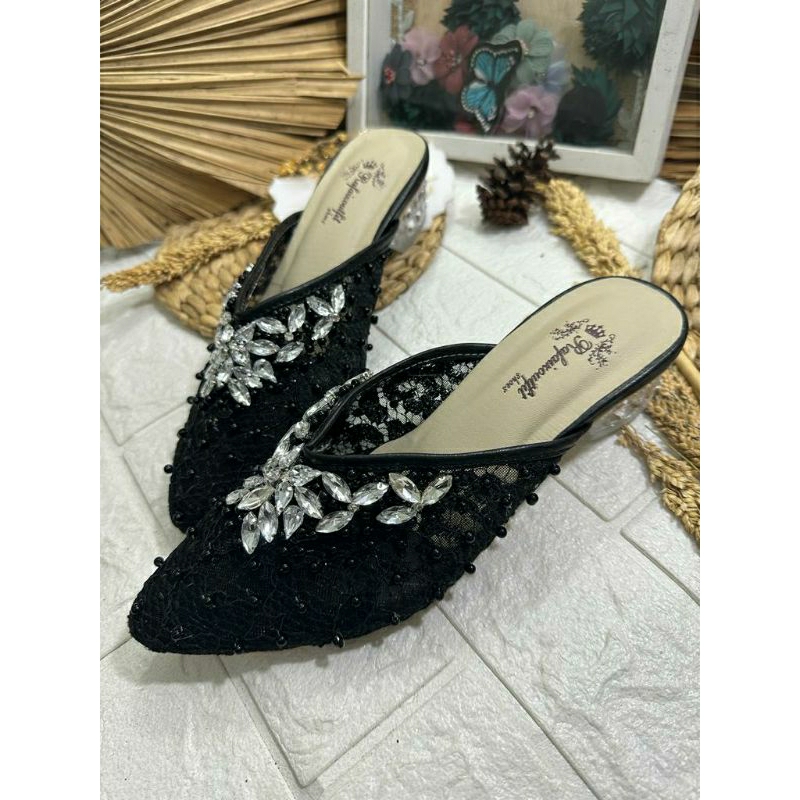 Sepatu wedding pesta cantik dhara hitam 3cm kaca