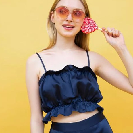 Blueberry and Silver Crop top Atasan Baju Tidur/Piyama