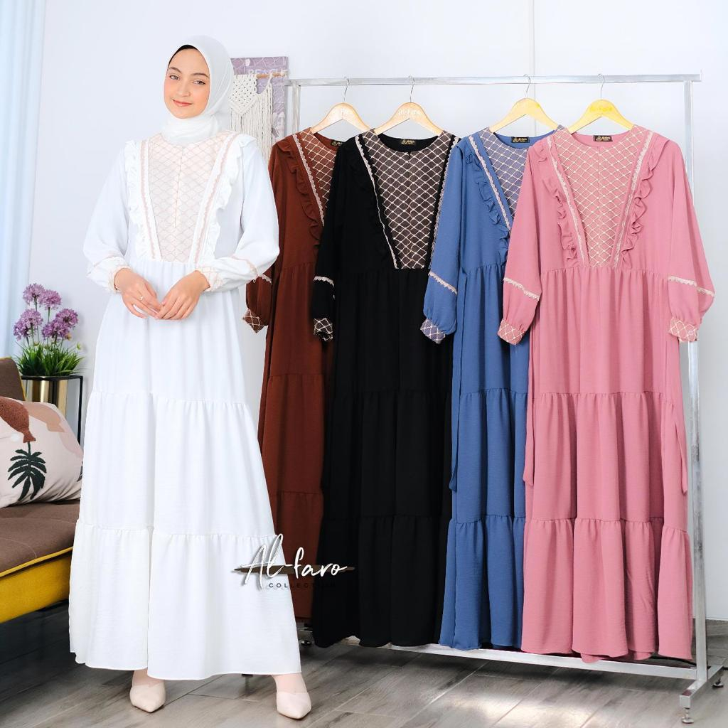 DRESS CRINGKEL BROKAT DEVITA BY ALFARO RENDA PUTIH HITAM GAMIS BAJU MANASIK HAJI UMROH