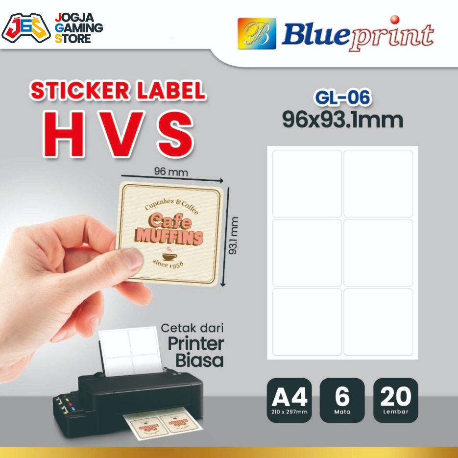 

Kertas Stiker Label HVS Doff A4 BLUEPRINT Uk 96 x 93,1 mm - 20 lembar