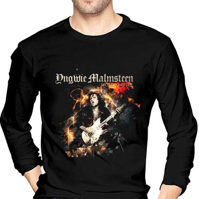 Kaos Yngwie J Malmsteen World on Fire Tshirt Tangan Panjang Bahan Katun