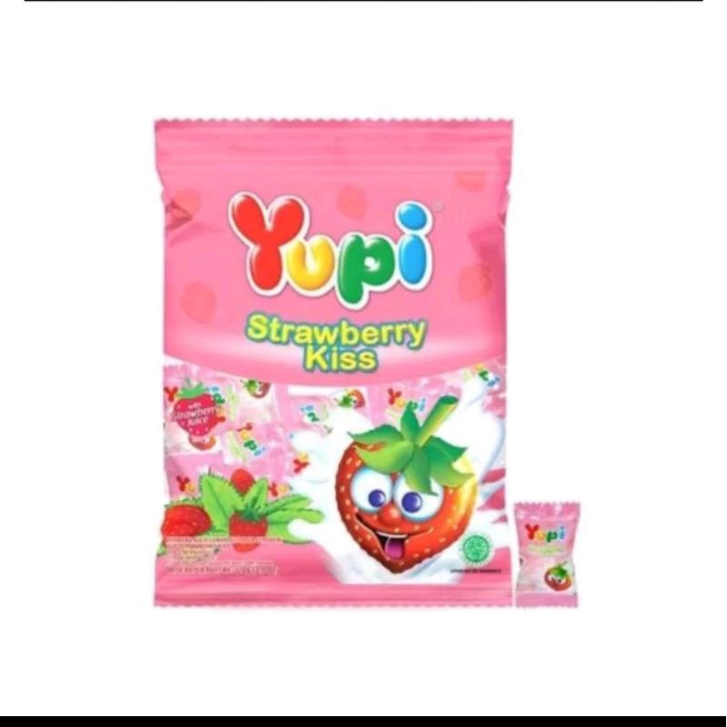 

1 pak permen yupi strawberry kiss 1 bag