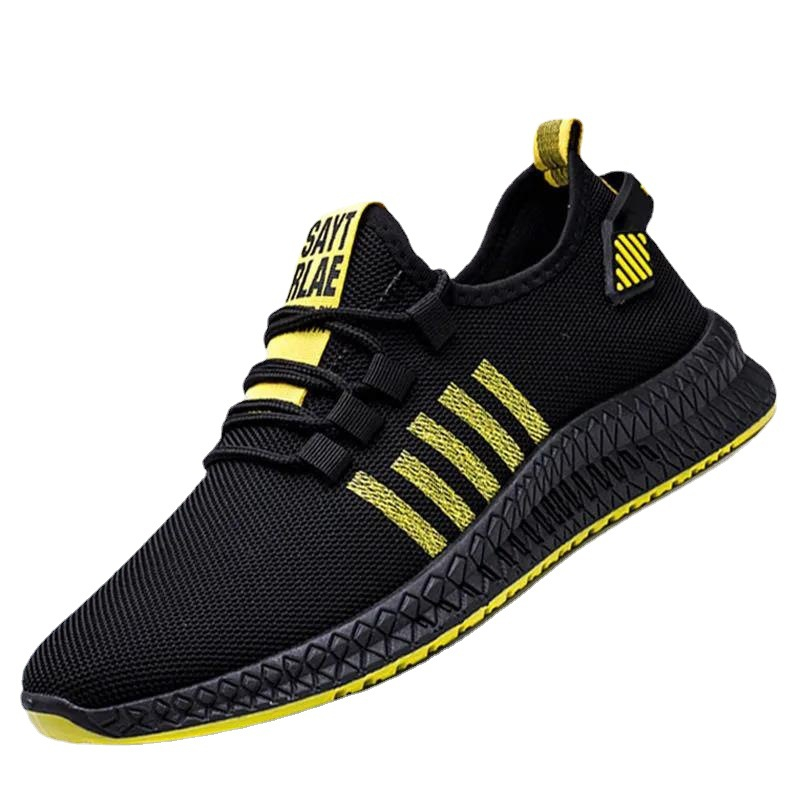 Sepatu Sneakers Pria Olahraga Sport Shoes Casual Running Hitam Kuning