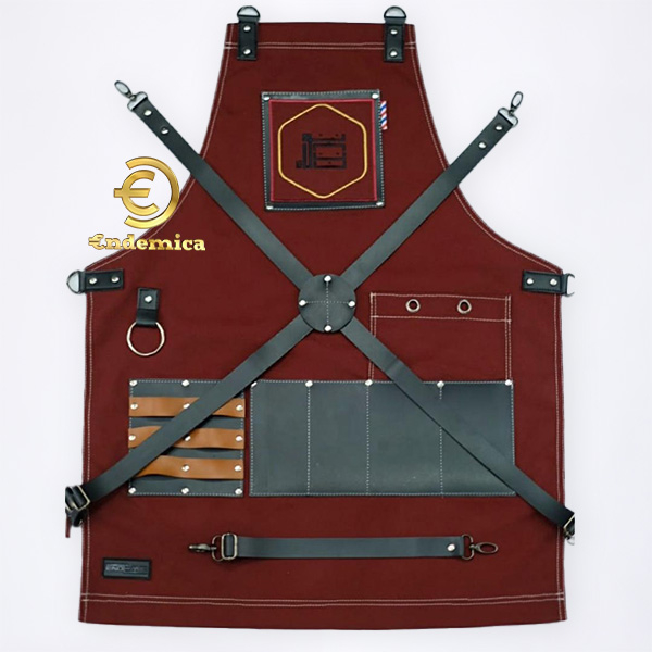 Full apron barbershop celemek cukur rambut kanvas &amp; high quality syntetic for barberman,barbershop,barista model Y strep