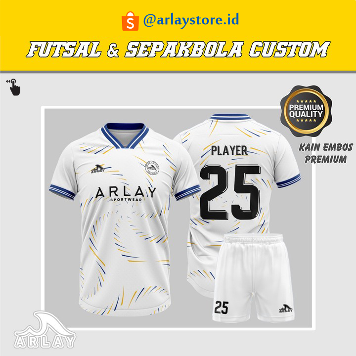 JERSEY FUTSAL ARLAY PREMIUM CUSTOM - BAJU SEPAKBOLA BADMINTON PRINTING DESAIN KEREN WARNA PUTIH KOMB