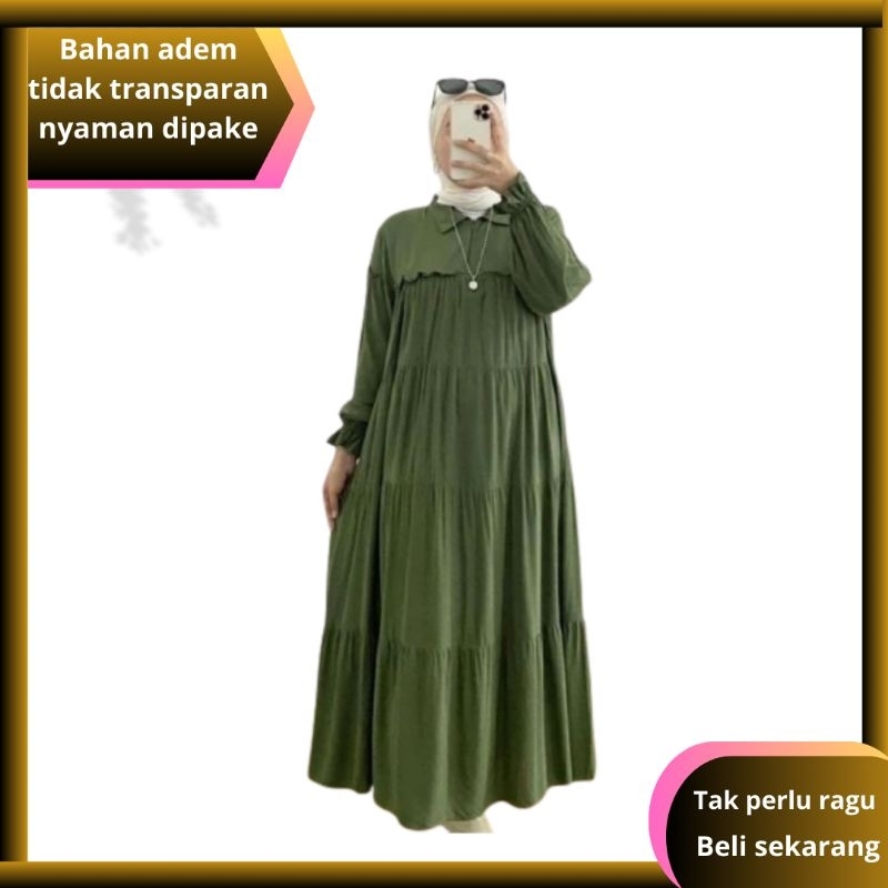Baju Muslim MIDI Dres Polos Katun Rayon Tebal Premium Rempel ORI Impor Busui Gamis Midi Dress Ukuran L XL XXL