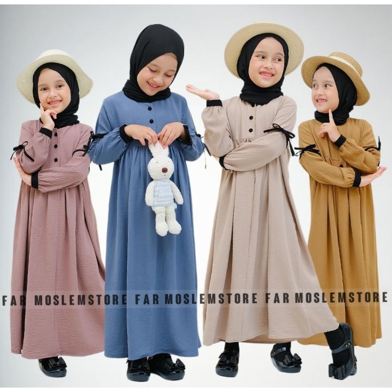 SYAKILLA MINI DRESS ANAK REMAJA TANGGUNG 10 -14 TAHUN/GAMIS ANAK MALAYSIA CRINKLE AIRFLOW KEKINIAN 2024/BAJU MUSLIM ANAK VIRAL 2023/FAR MOSLEMSTORE