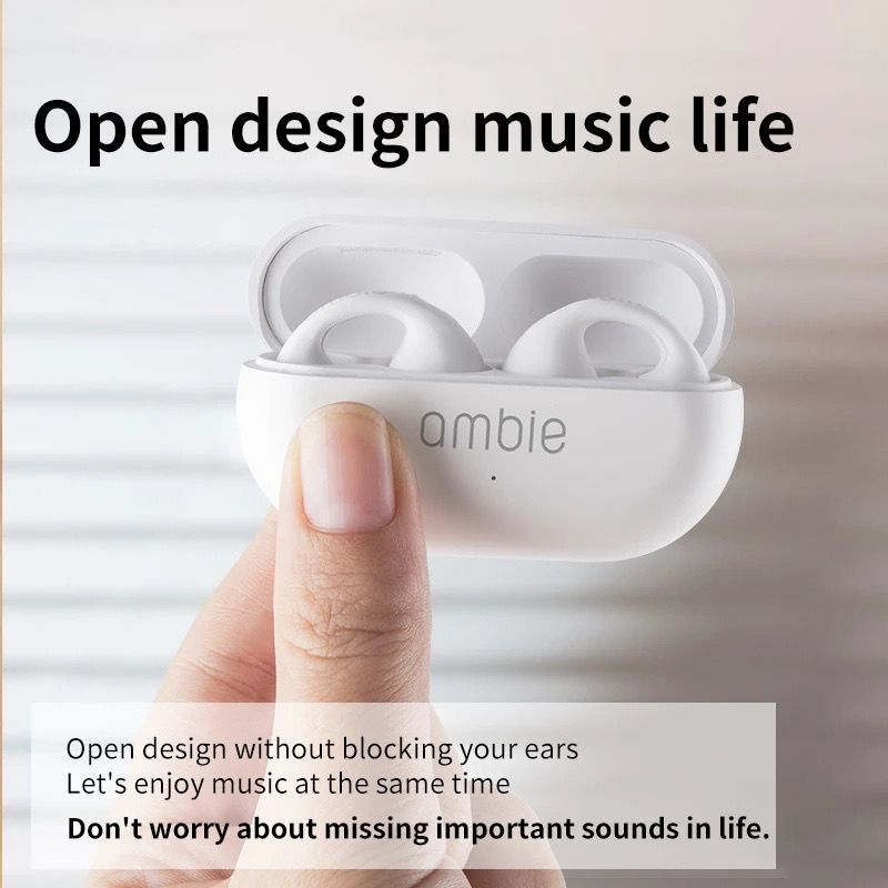 Ambie Sound Headset Bluetooth 5.1 True Wireless Earphone 9D HiFi Stereo Sound Volume Control With Mic