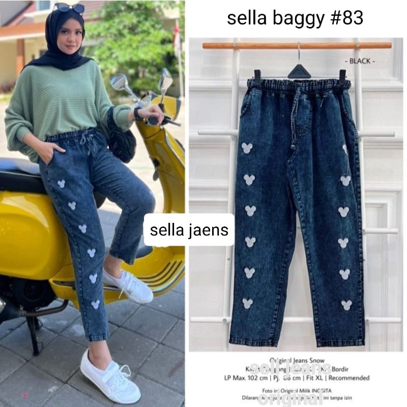 CELANA JEANS WANITA KEKINIAN BORDIR KOALA SELLA BAGGY PANTS KOREA