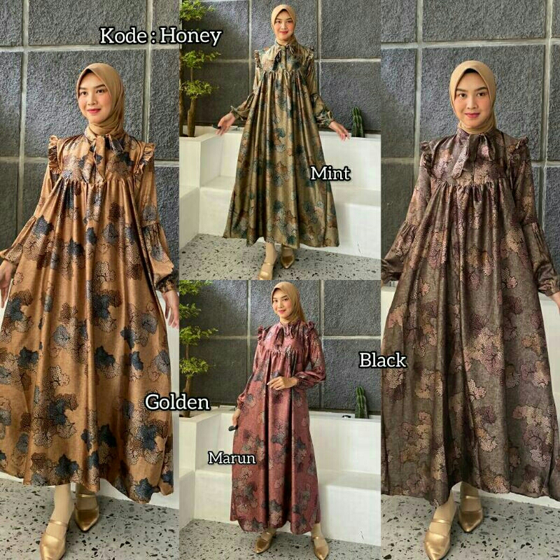 GAMIS DRESS ARMANI SILK PREMIUM FASHION WANITA BAJU BUSANA MUSLIM BUSUI MAXI PANJANG MOTIF WARNA BLA
