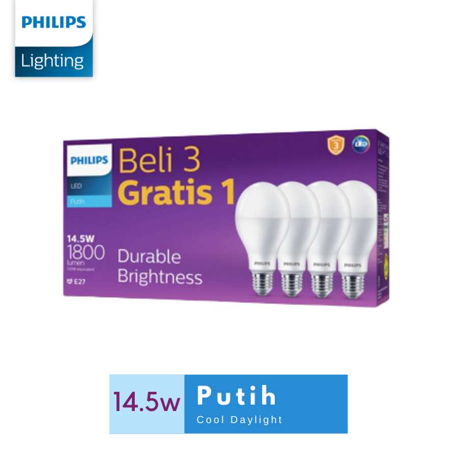 Lampu LED Philips 14,5w multipack Beli 3 gratis 1 PROMO Daylight/Putih