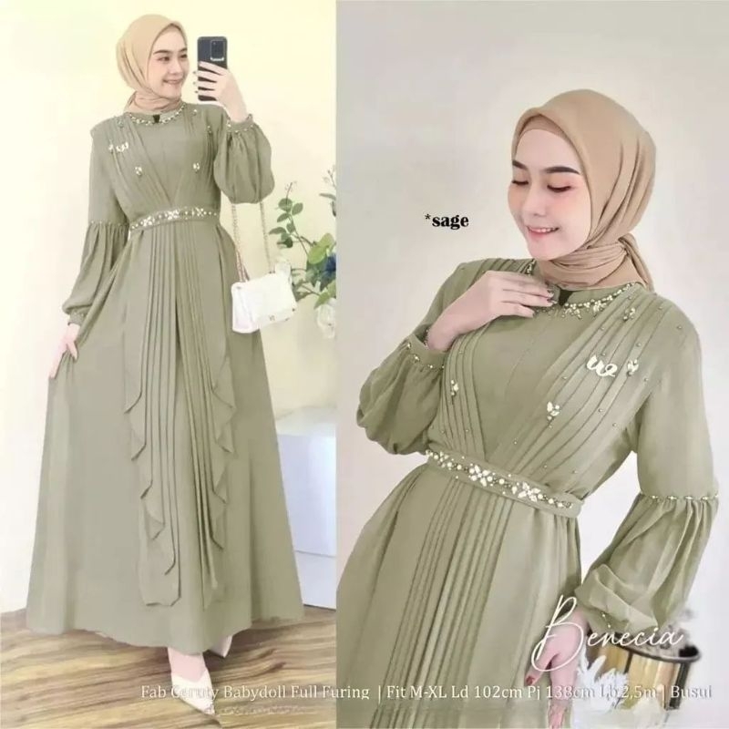 BENECIA DRESS MAXY BUSUI FREINDLY MIX PAYET MUTIARA/GAMIS CERUTY BABYDOLL FULL FURRUNG/GAMIS MUSLIM WANITA TREND 2023/FAR MOSLEMSTORE