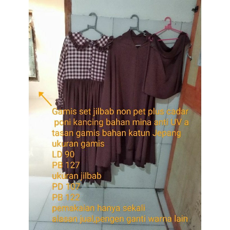 Preloved Gamis Mina set warna decorose+jilbab non pet+cadar poni  kancing