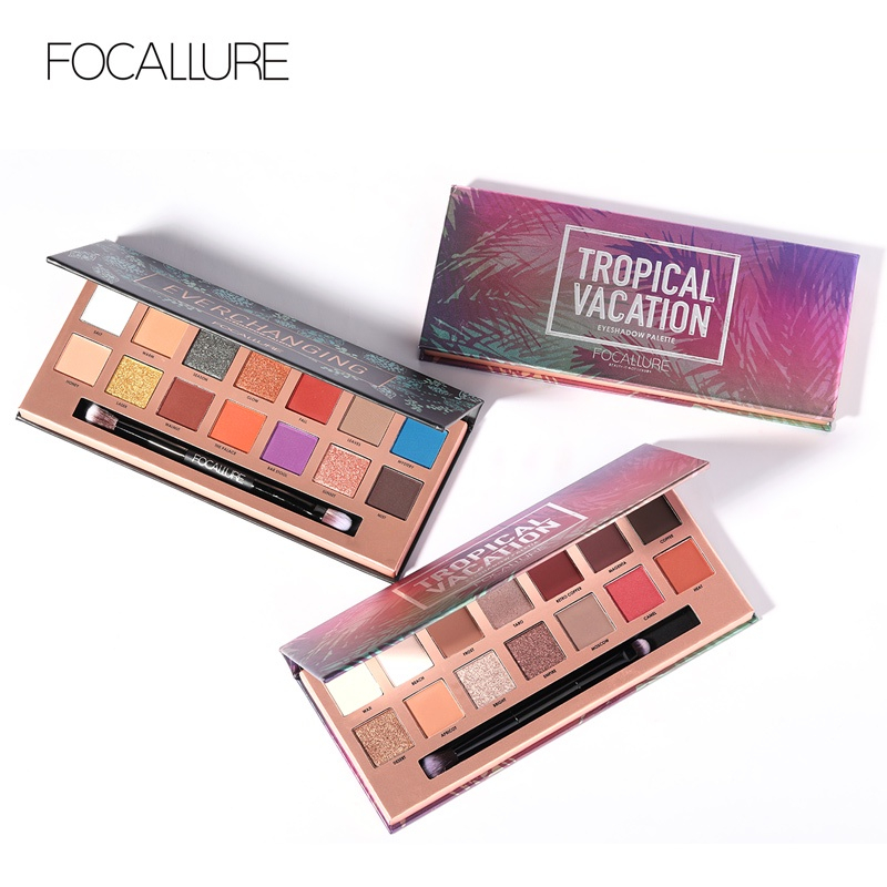 [100% Asli] FA49 FOCALLURE Tropical Vacation Eyeshadow Palette With Brush- 14 Warna Kosmetik Eyeshadow