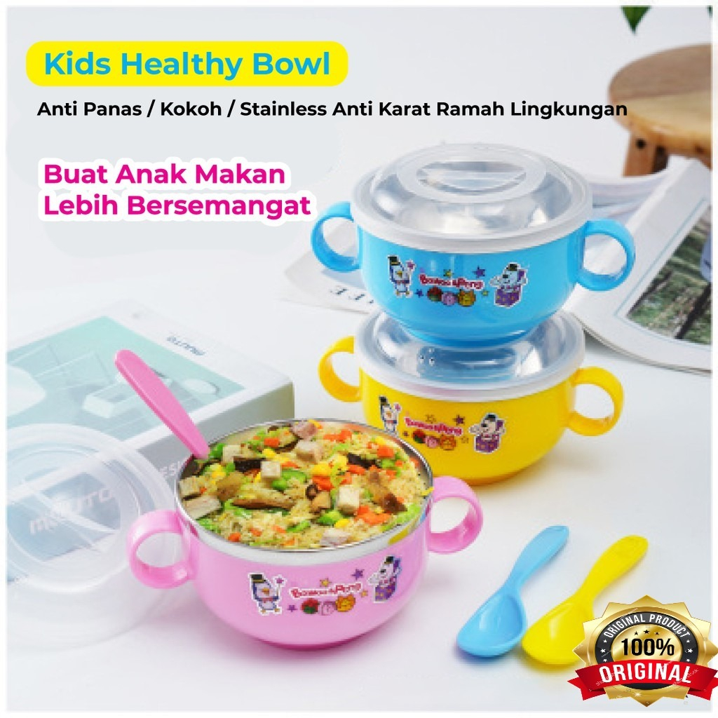 Mangkok Sendok Garpu Bayi Sensor Panas Alat Makan Set Anti Tumpah