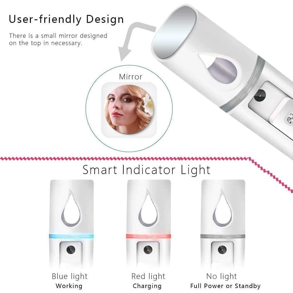 Facial Moisturizing Steamer Muka Alat Pelembab Wajah Nano Spray Humidifier Mist Atomization Mini Travel Size Portable USB Rechargeable Cool Moisture Handy Spray