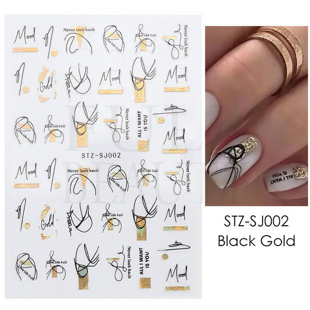 TAO Stiker Kuku Nail Art Sticker Abstrak Gold Rosegold Black Foil 3D series STZSJ