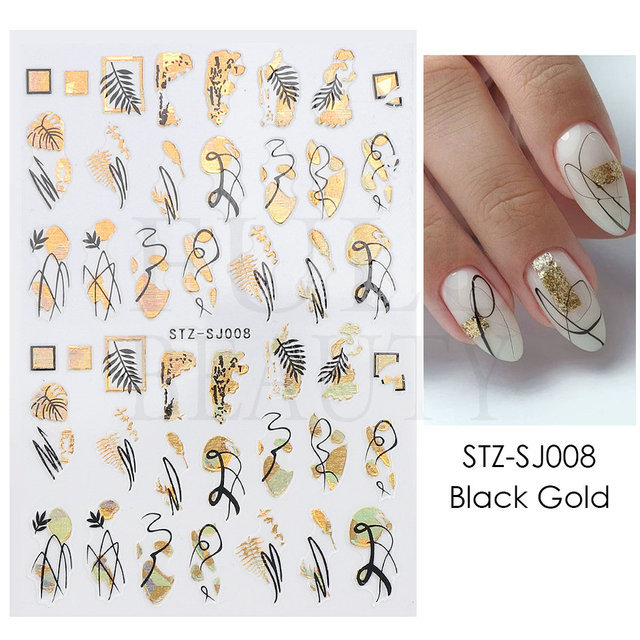 TAO Stiker Kuku Nail Art Sticker Abstrak Gold Rosegold Black Foil 3D series STZSJ