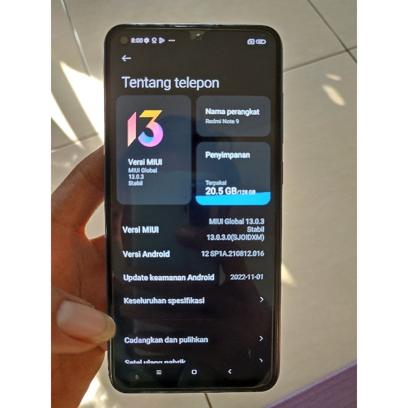 Xiaomi redmi note 9 6+2/128GB second bekas seken