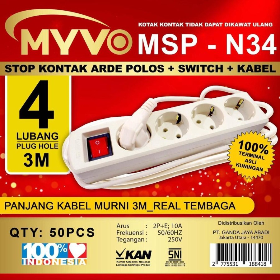 Stop Kontak Kabel 3 Meter / Sambungan Kabel SNI