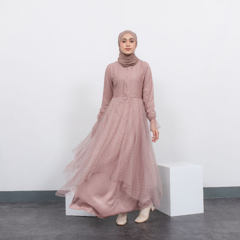 AUDRINA BUSANA | SAKURA GAMIS VELVET TILE MUTIARA | GAMIS POLOS SATIN VELVET DRESS REMAJA PROMNIGHT 