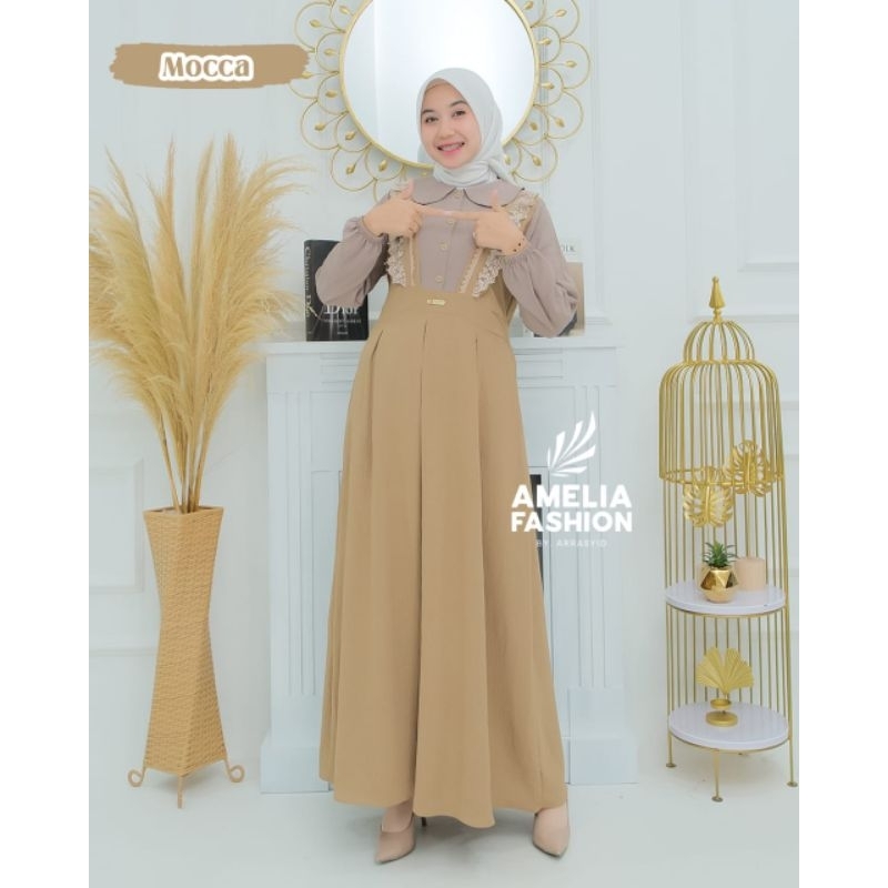 Dress ALULA by amelia fashion cringkle gamis renda kekinian