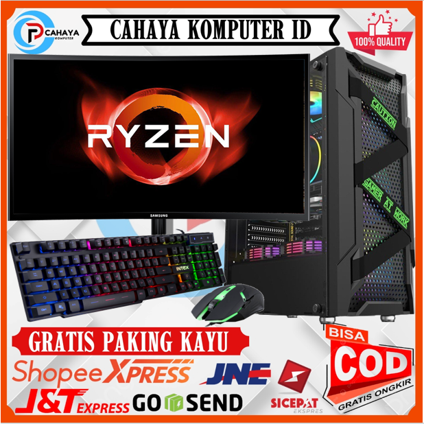 PC Gaming Editing Fulset AMD RYZEN 5 5600G Ram 16GB SSD 128GB Monitor 24 Inch keyboard Mouse RGB Siap Pakai