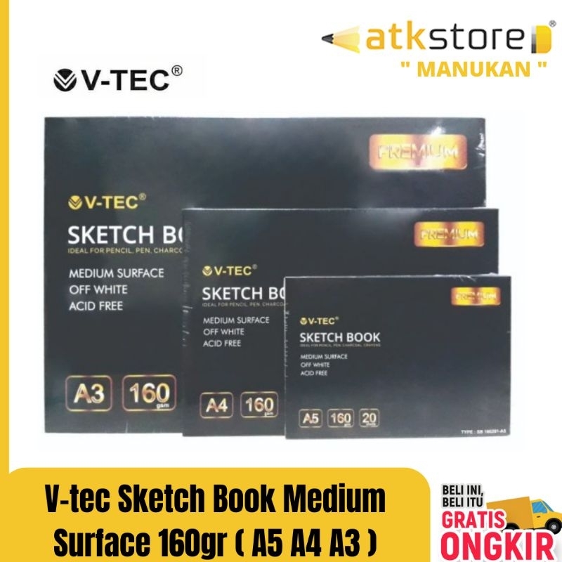 

V-TEC Sketch Book Medium Surface Premium A3/A4/A5 160 GSM - buku sketsa premium Vtec